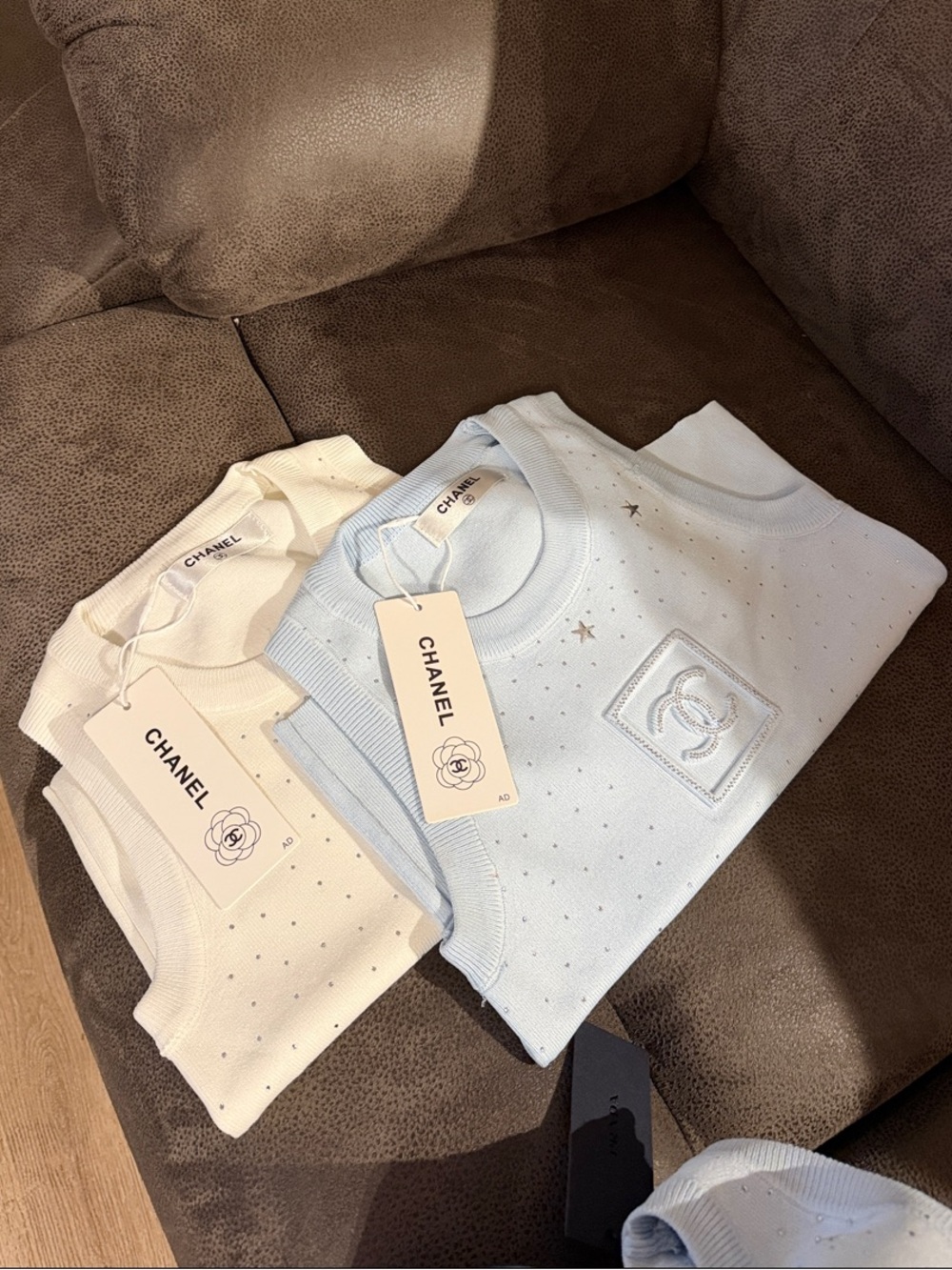 Short Sleeve Tee in Light Blue and Cream with CC Patch